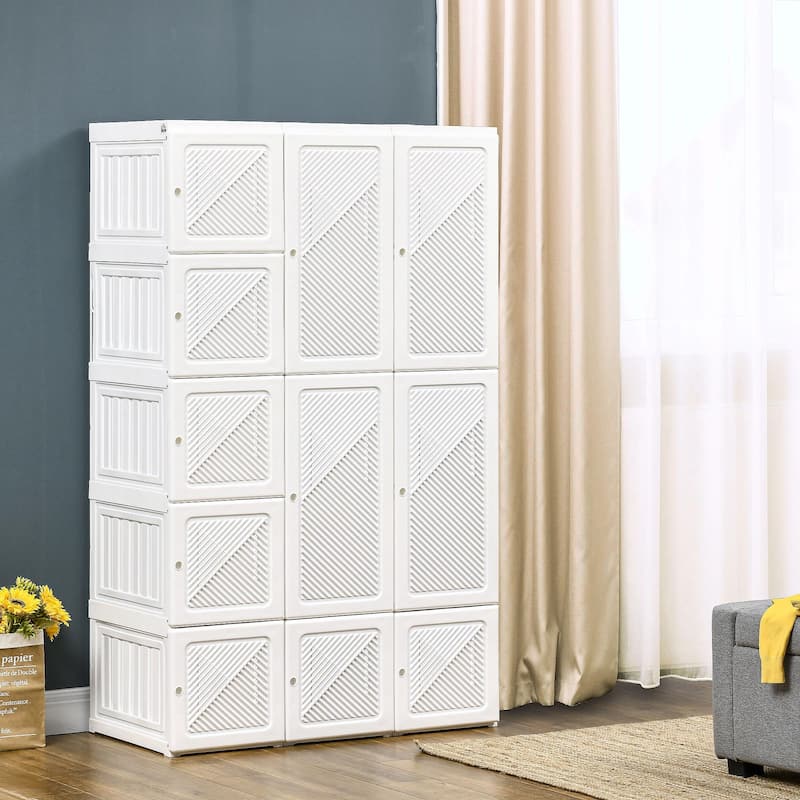Portable Wardrobe Closet - Folding Bedroom Armoire with 11 Cube Compartments - White