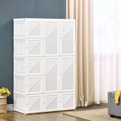 Portable Wardrobe Closet - Folding Bedroom Armoire with 11 Cube Compartments