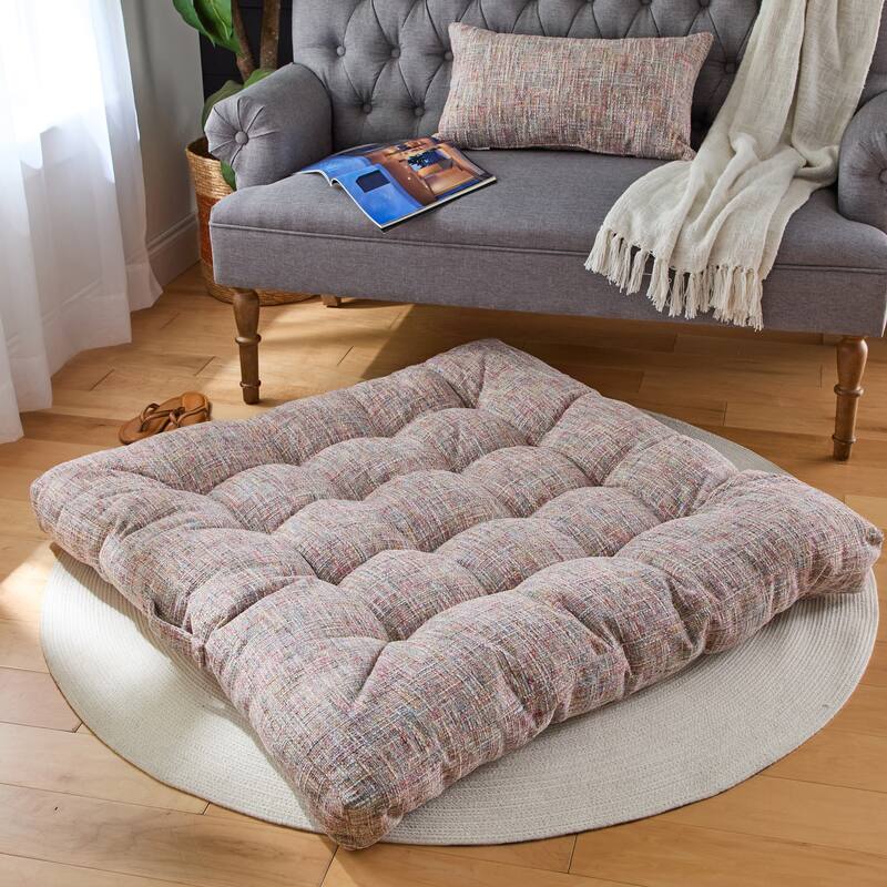 Sorra Home Indoor Tufted Floor Pillow Single - 40 in H x 40 in W x 5 in D - Avery Summer