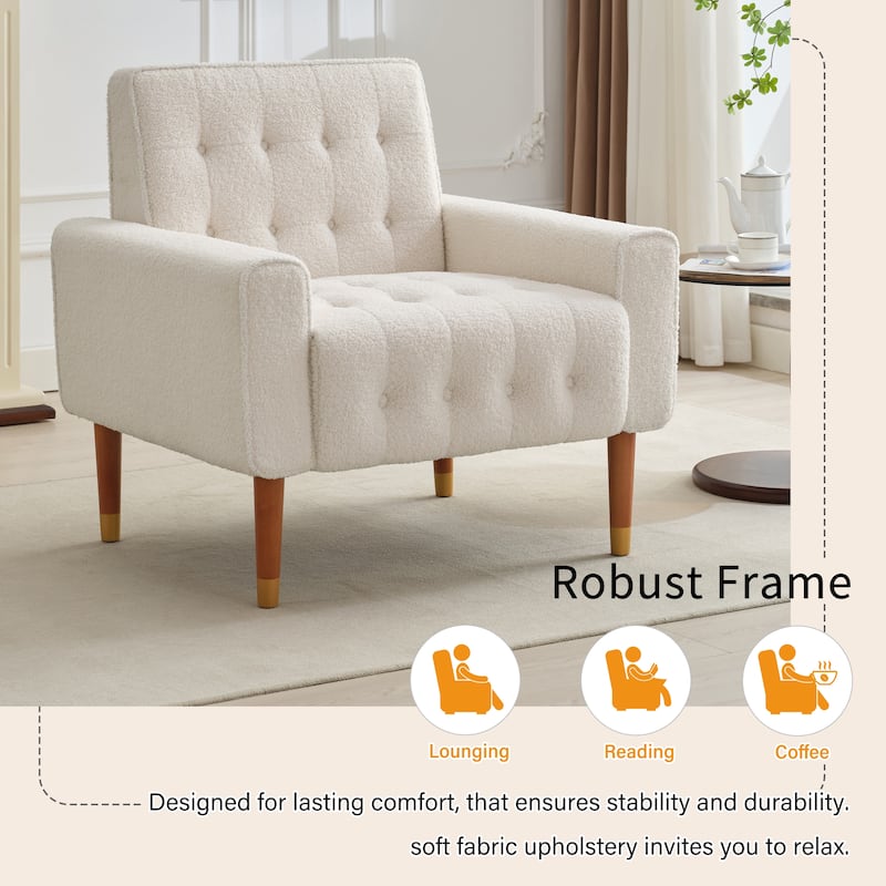 Living Room Chair Modern Biscuit Tufted Accent Chair with Solid Wood Legs and Armrests for Office, Bedroom, Reading Corner