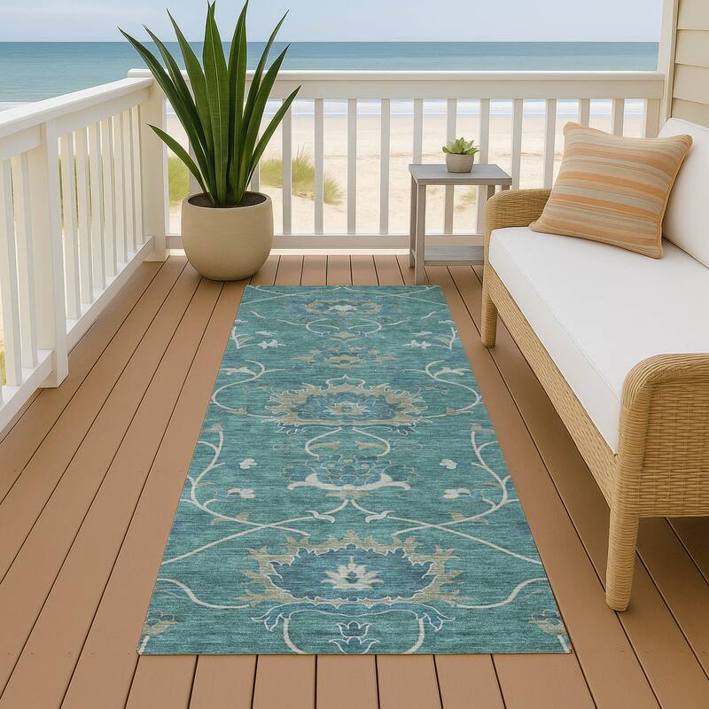 Machine Washable Indoor/ Outdoor Traditional Luna Chantille Rug - Teal - 2'3" x 7'6"