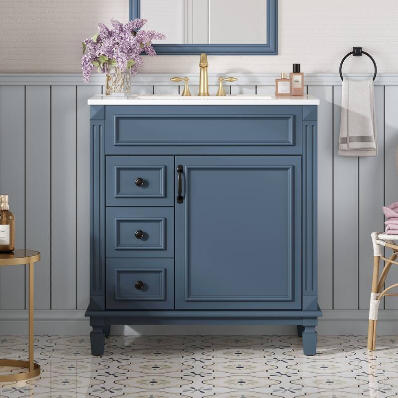 30'' Freestanding Bathroom Vanity with White Integrated Ceramic Sink - 30'' x 18.4'' x 34''