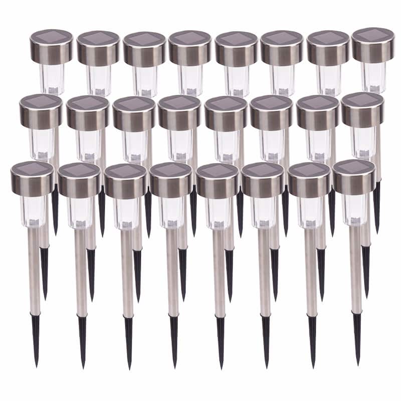 24pcs High Brightness Solar Power LED Lawn Lamps with Lampshades - Sliver