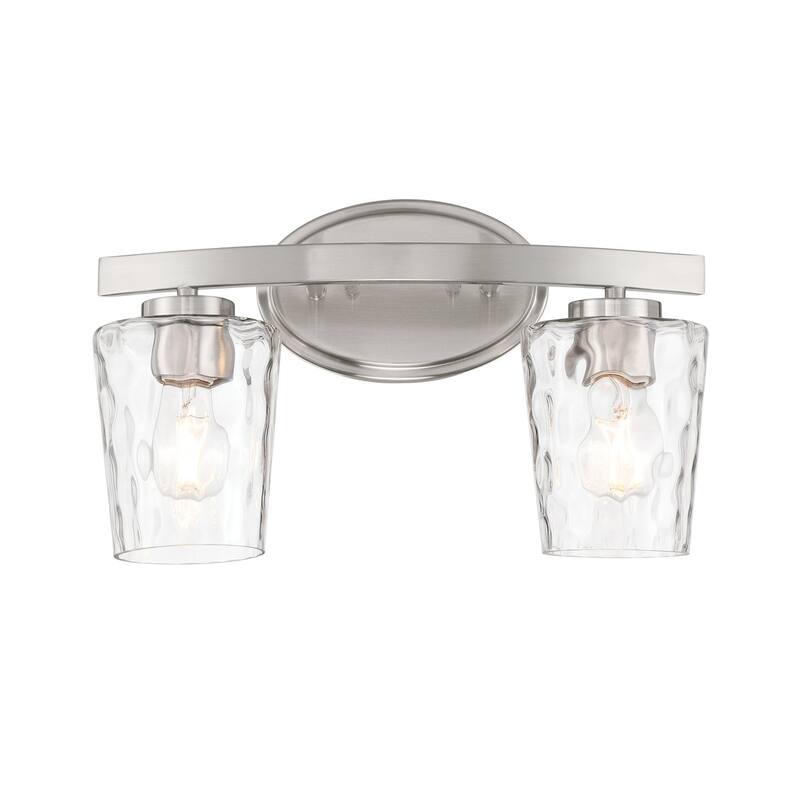 Modern Brushed Nickel Bathroom Vanity Light Rippled Glass Lamps with 2/4 Lights - 2-light