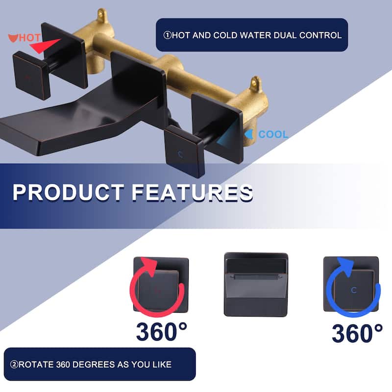 WOWOW Dual- Handle Waterfall Bathroom Wall-mount Faucet in Modern