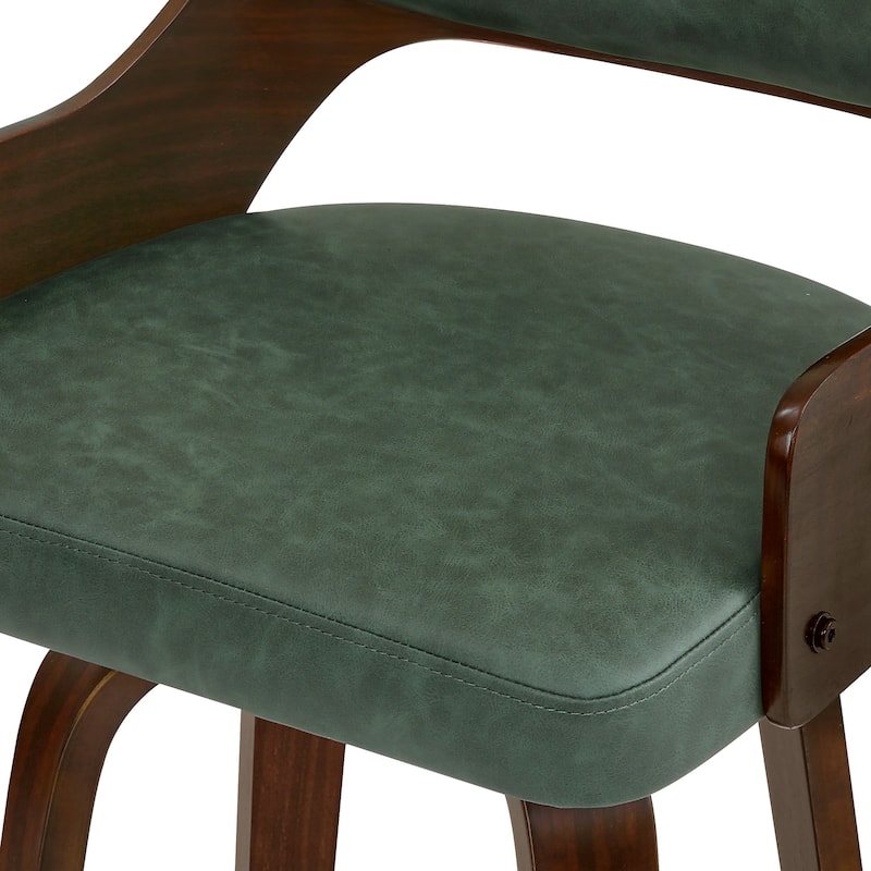 26.in Counter Height Stool Swivel Wooden Faux Leather Bar Stool with Curved Back