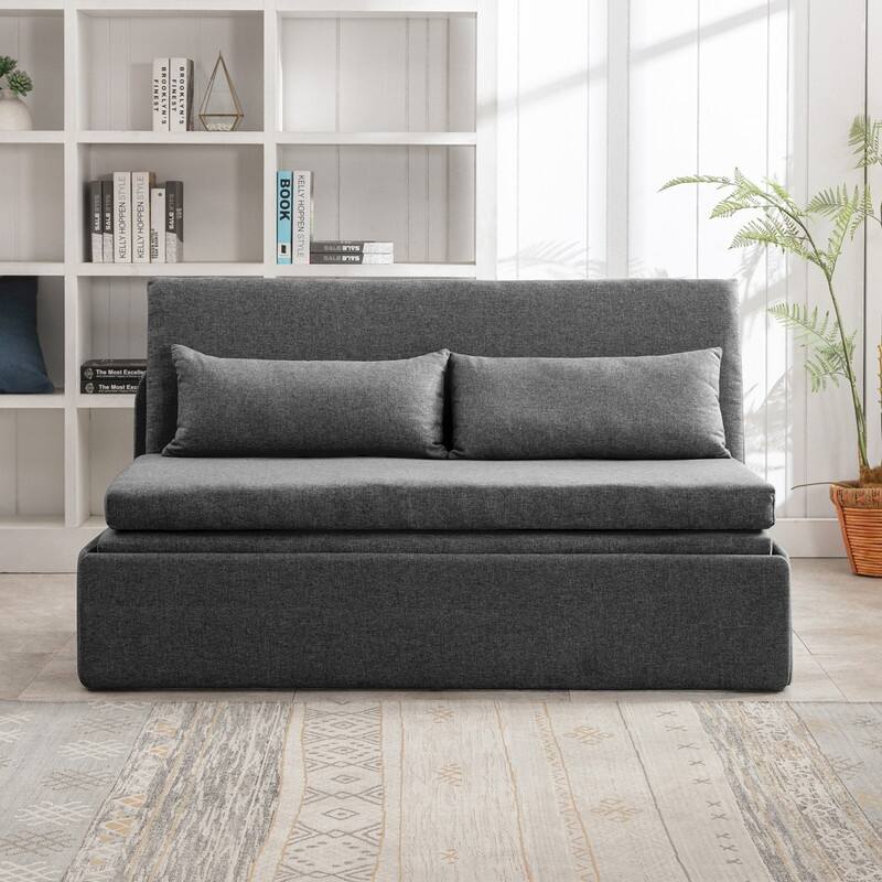 Mixoy Linen 2-in-1 Convertible Sofa Bed,Twin/Queen Pull Out Sleeper Sofa with Mattress,Cushions