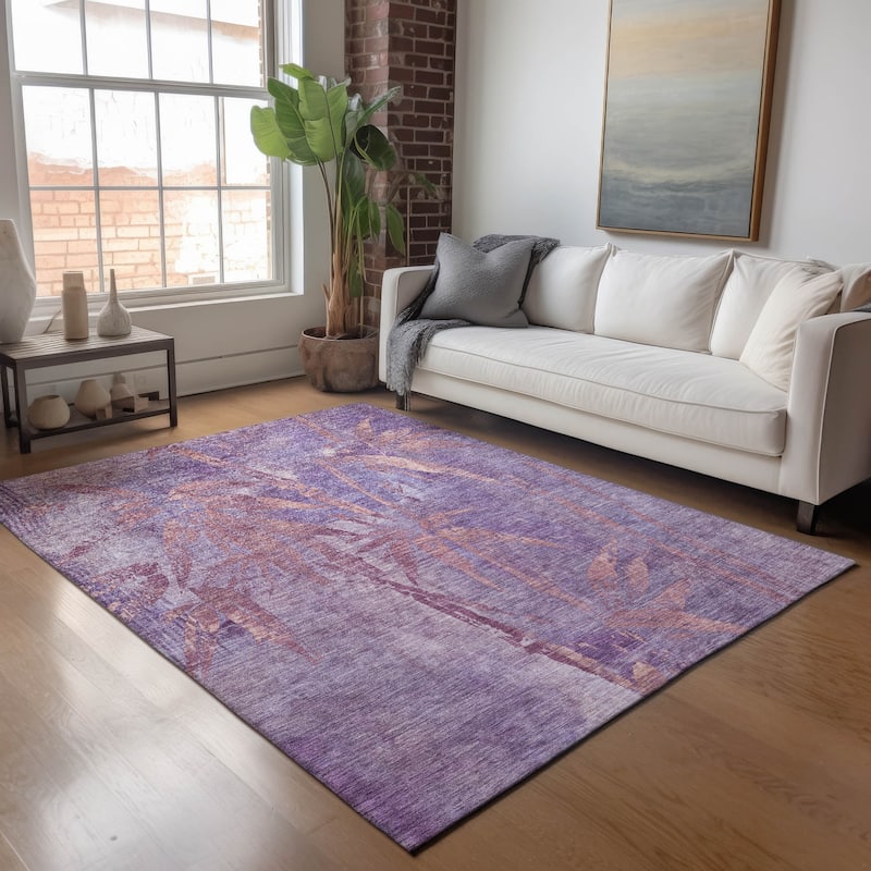 Machine Washable Indoor/ Outdoor Modern Floral Chantille Rug