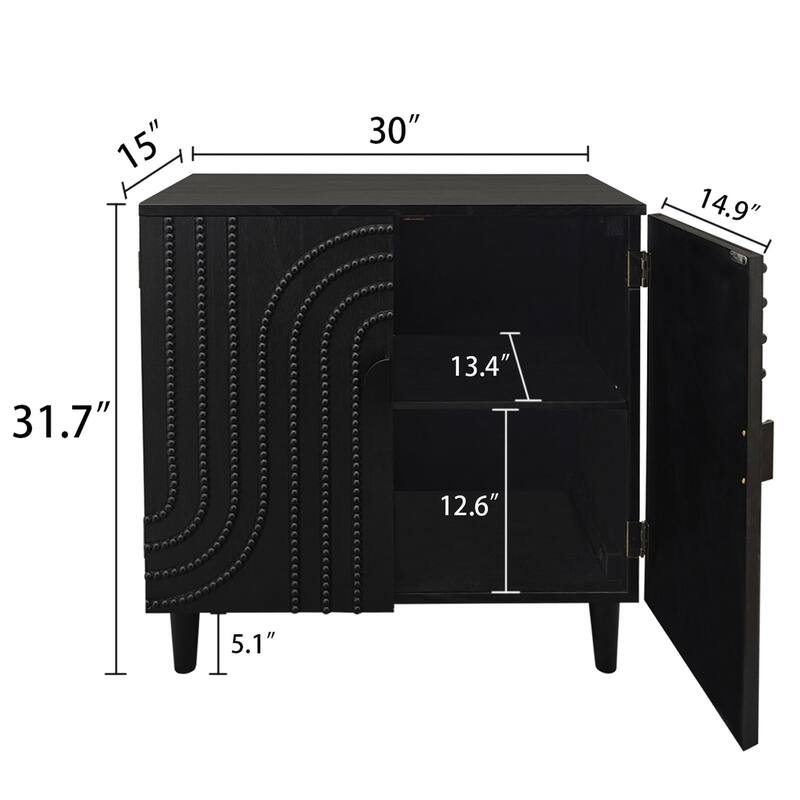 Modern Black Wood Storage Cabinet, 31in Accent Cabinet with Embossed Door for Living Room, Bedroom, or Entryway