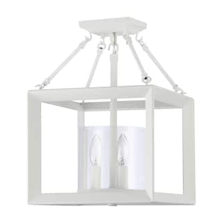 Golden Lighting Smyth 3-light 17"H Semi-Flush Mount in Natural White and Clear Glass - Natural White - 3-Light Semi-flush