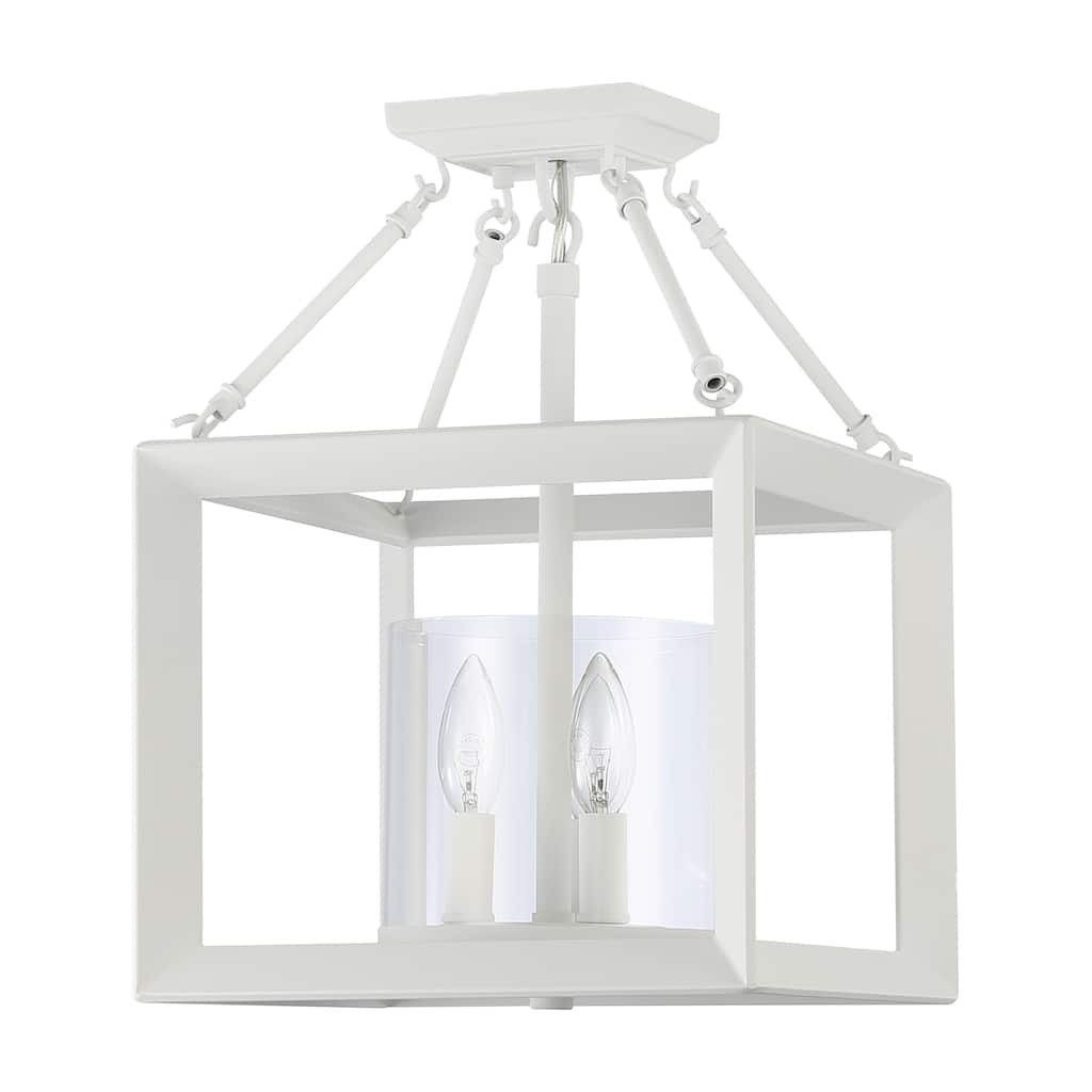 Golden Lighting Smyth 3-light 17"H Semi-Flush Mount in Natural White and Clear Glass - Natural White - 3-Light Semi-flush