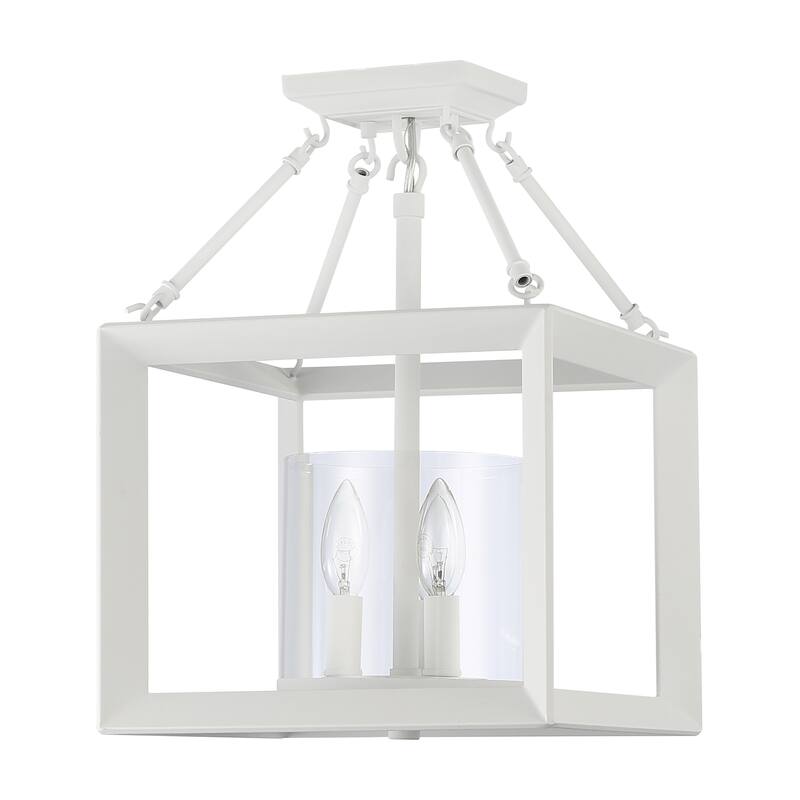 Golden Lighting Smyth 3-light 17"H Semi-Flush Mount in Natural White and Clear Glass - Natural White - 3-Light Semi-flush