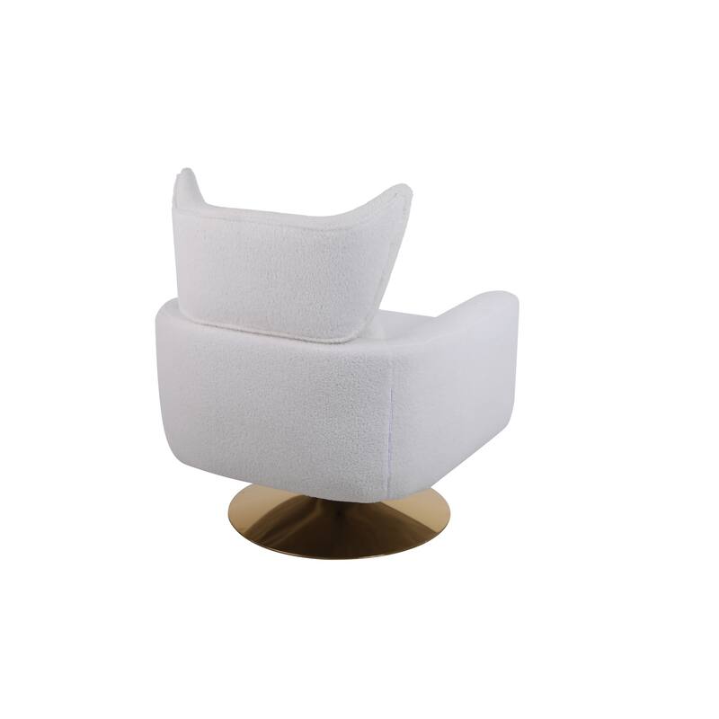 Swivel Accent Chair with Pillow Wide Upholstered & Gold Base, Modern Barrel Chair, 360-degree Swivel Sofa Chair for Living Room