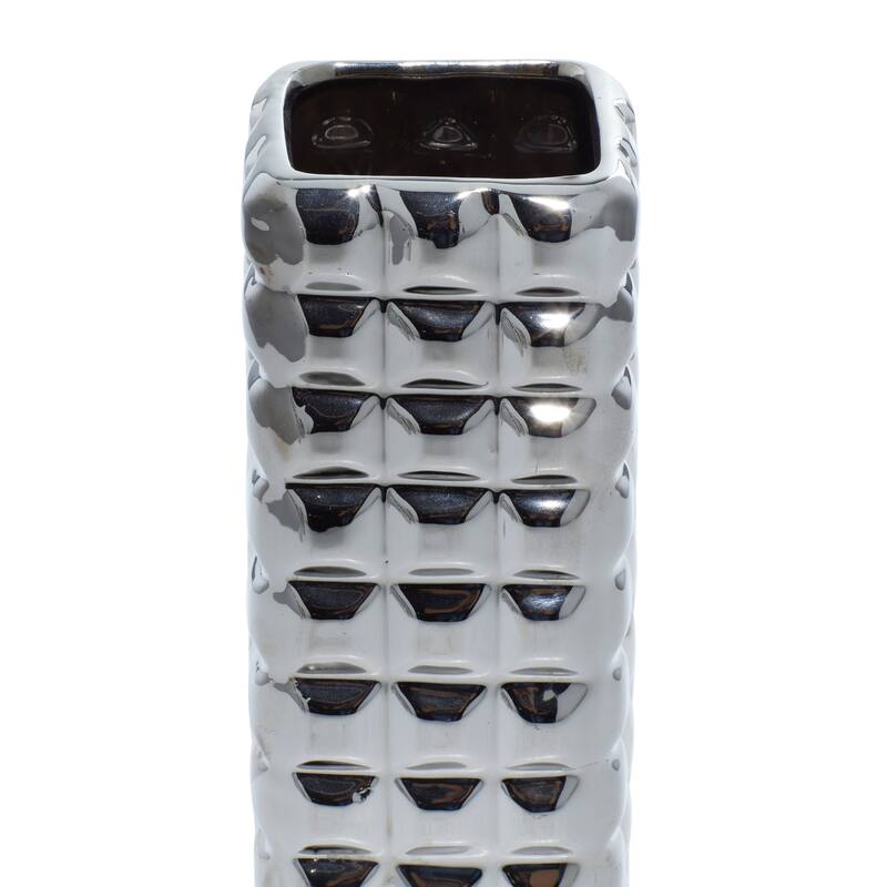 CosmoLiving by Cosmopolitan Sleek Ceramic Glam Vase with Varying Patterns (Set of 3) - Silver, Gold, Dark Blue, White