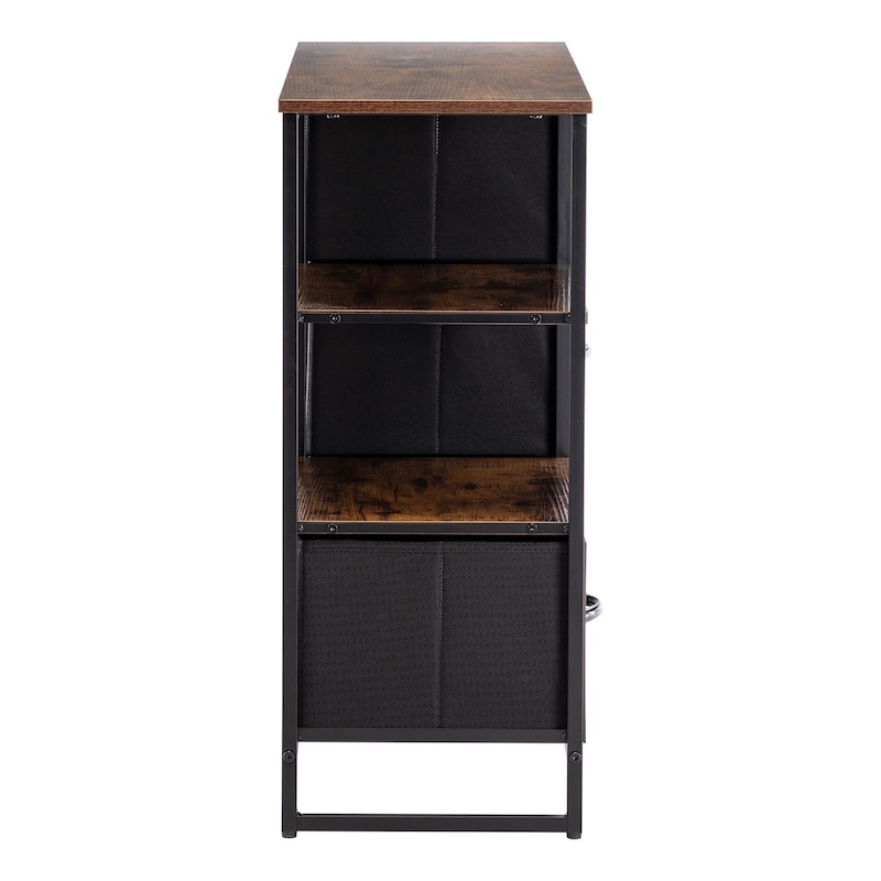 Iron Nightstand Shelf Storage with Fabric Drawer