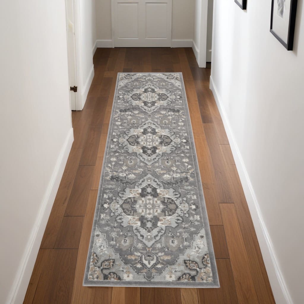 Power Loomed Abstract Floral Non Skid Stain Resistant Low Pile Area Rug - 90' X '27' X '0.25