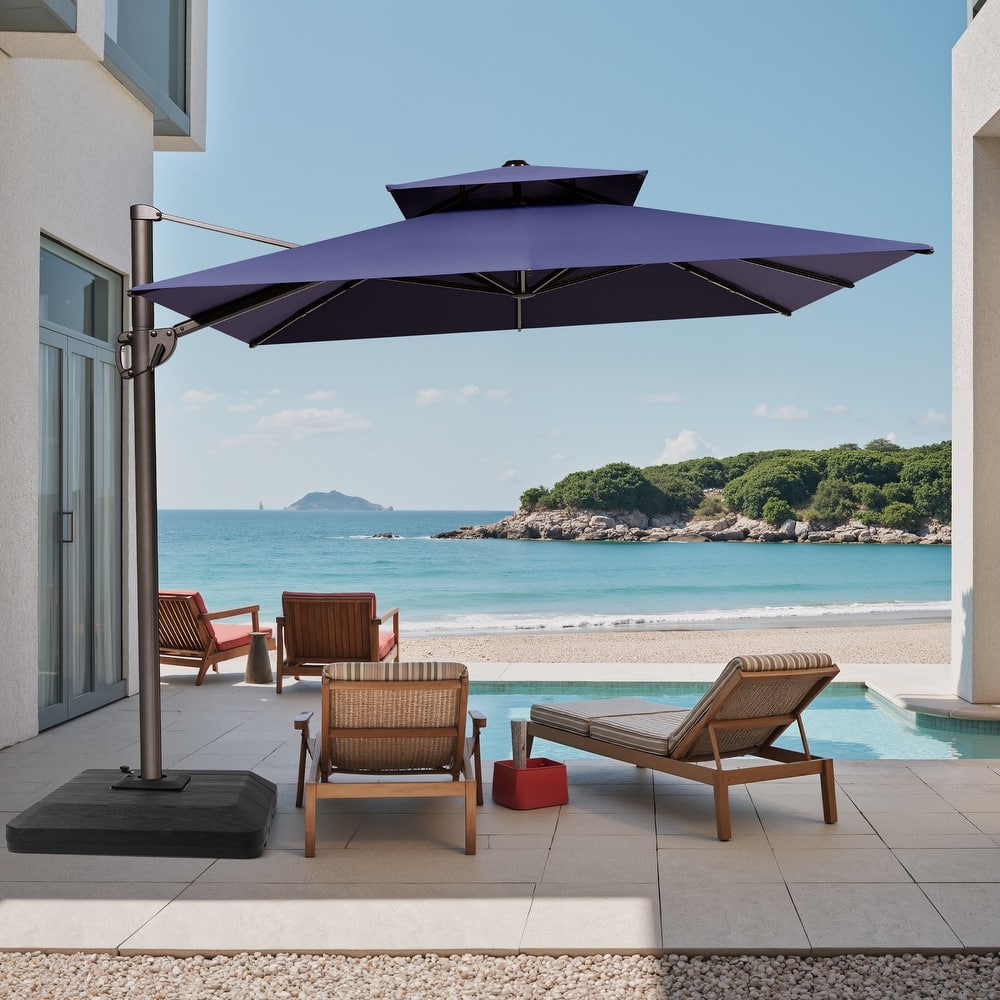 Outdoor 9 x 11.5 FT Patio Dual Top Cantilever Umbrella with 4-Piece Fillable Weighted Base