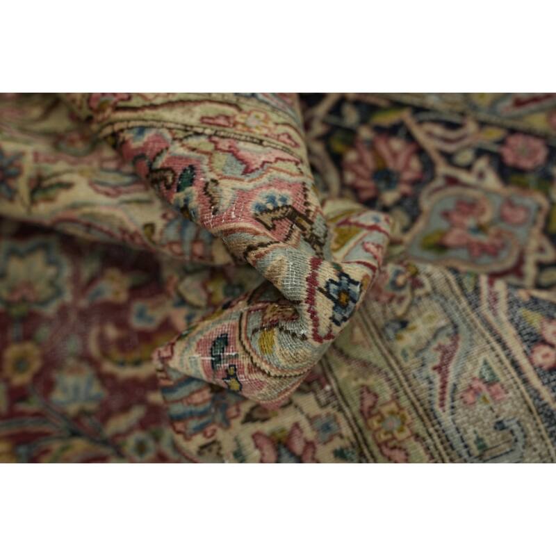 Hand Knotted Oriental 100% Wool Carpet Traditional Floral Red Kerman Area Rug - 12' 10'' X 9' 7''