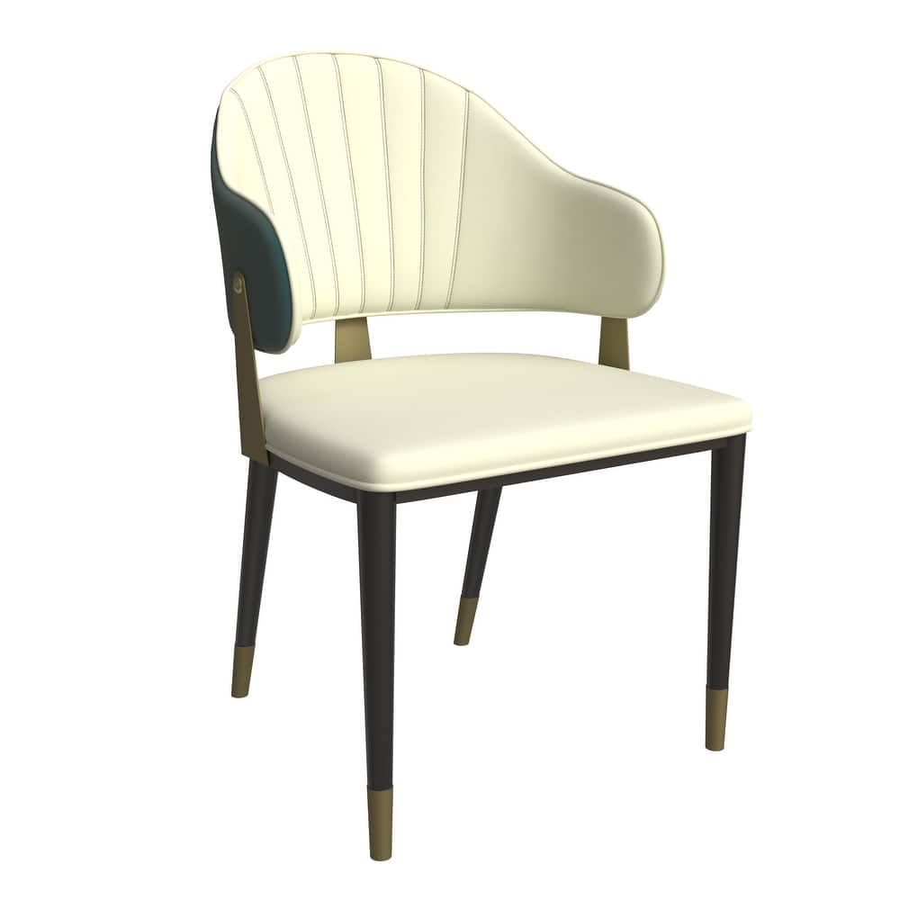 Aria Modern Ergonomic Leather Dining Chair with Iron Legs and Gold Accents Design Side Chair