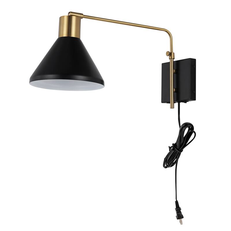 Justina Swing Arm 1-Light Modern Midcentury Iron USB Charging Port LED Sconce, by JONATHAN Y