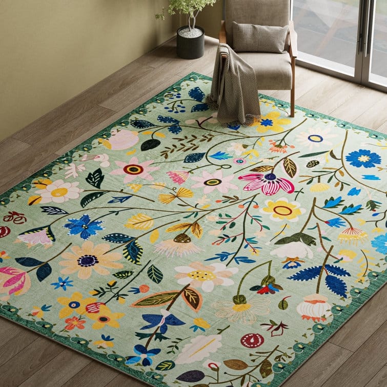 Nature Floral Non-Slip Machine Washable Colorful Modern Area Rug