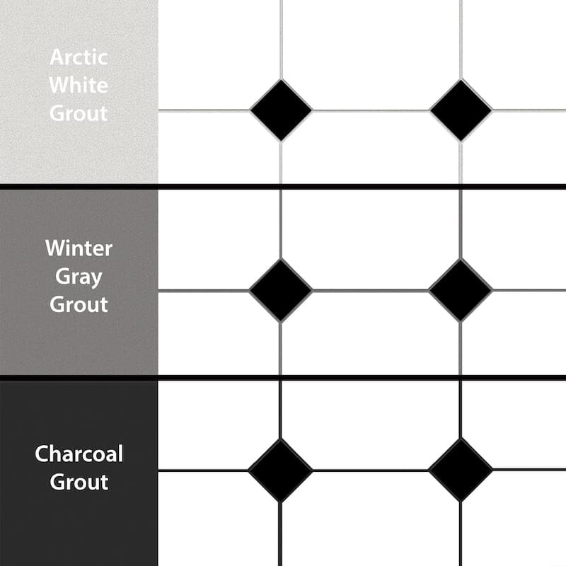 Merola Tile Monocolor Octagon Alaska with Taco Nero 12-1/4" x 12-1/4" Ceramic Floor and Wall Tile