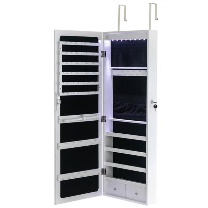 Jewelry Storage Mirror Cabinet with Drawers and LED Lights - 14.6 x 3.9 x 42.5 - White