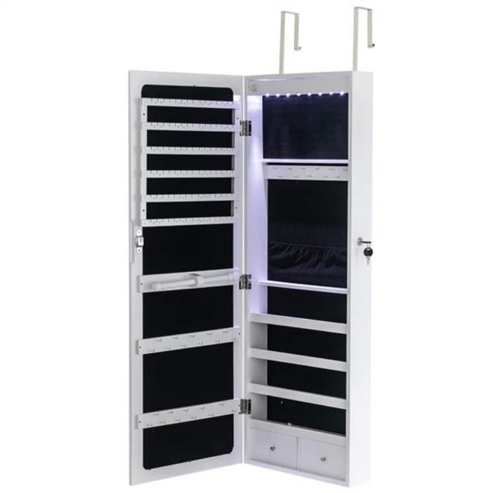 Jewelry Storage Mirror Cabinet with Drawers and LED Lights - 14.6 x 3.9 x 42.5