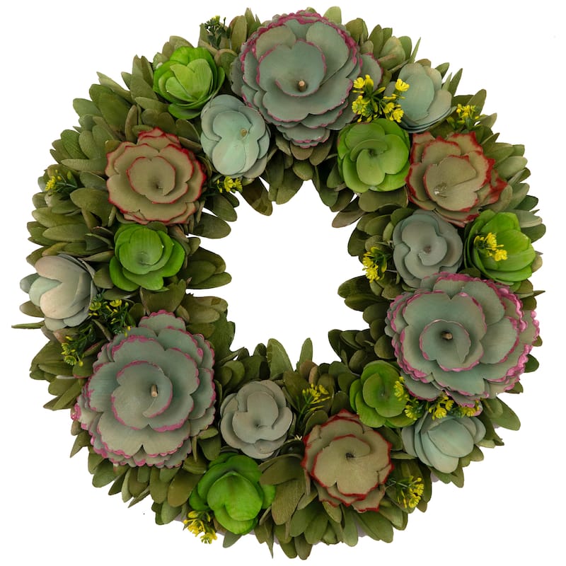 Wooden Mini Flowers Artificial Spring Wreath - 14"