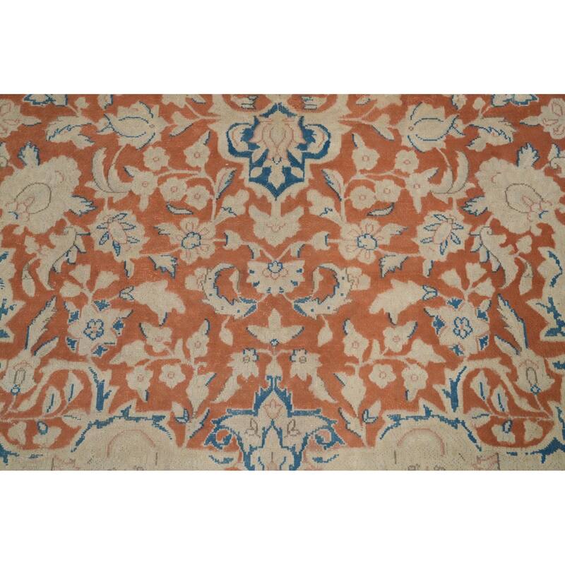 Hand Knotted Oriental 100% Wool Carpet Traditional Floral Oranges & Rust Kerman Area Rug - 13' 3'' X 10' 1''