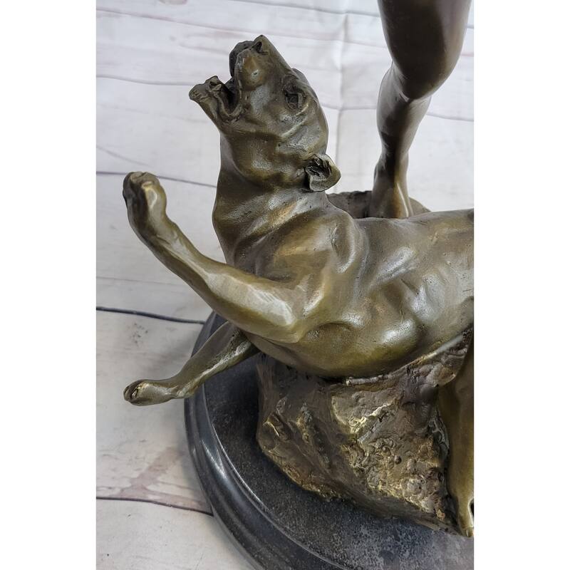 Loys Potet Imitative Lion Slayer Bronze Metal Sculpture Statue Handmade Art Deco Figure