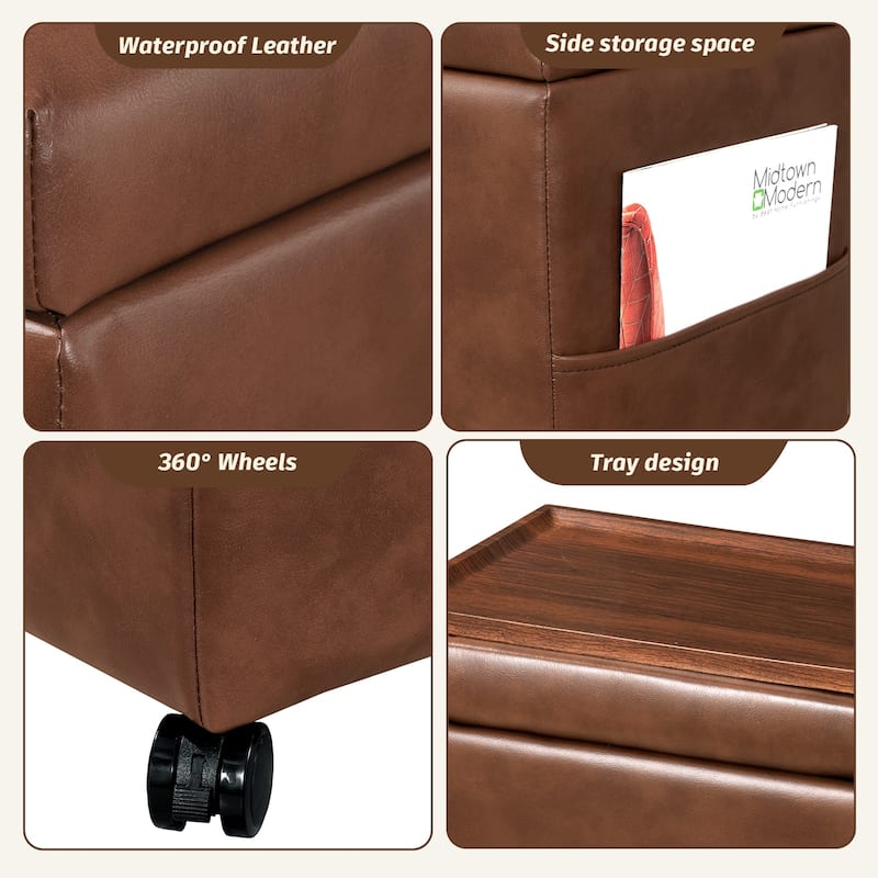 Adeco 16" W Upholstered Rectangle Storage Ottoman with Tray and Pocket
