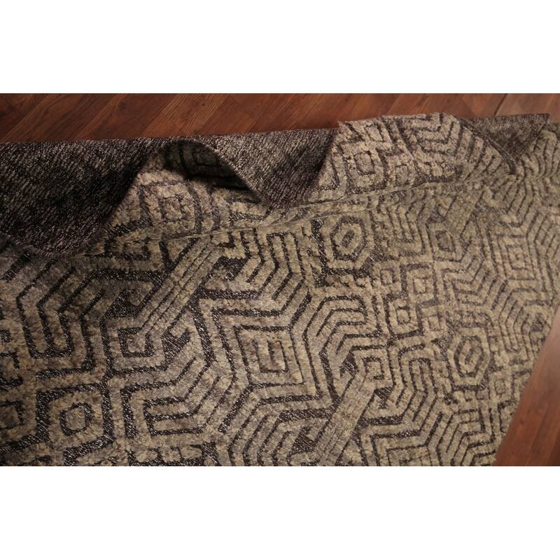 All-Over Trellis Moroccan Oriental Area Rug Handmade Brown Wool Carpet - 5'2" x 8'2"