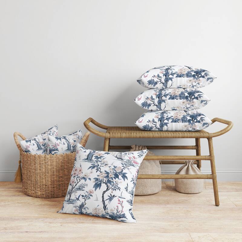 Open Air Orchid Faux Suede Reversible Throw Pillow White and Blue