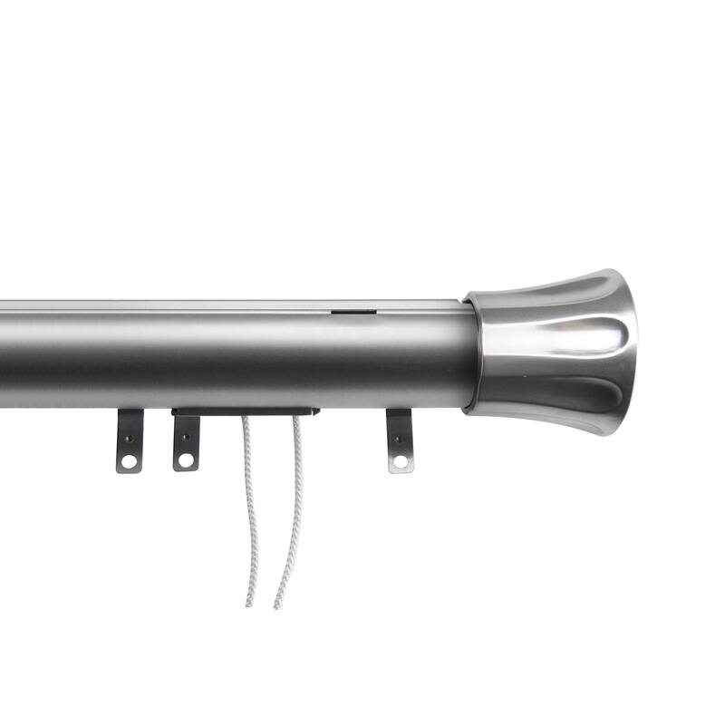 InStyleDesign Flare Decorative Traverse Rod with Center Open Sliders - 30 to 48-inch - Silver Finish - Satin Nickel
