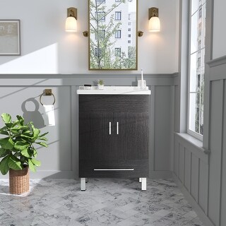 24-inch Black Bathroom Cabinet with Ceramic Sink - Bed Bath & Beyond ...