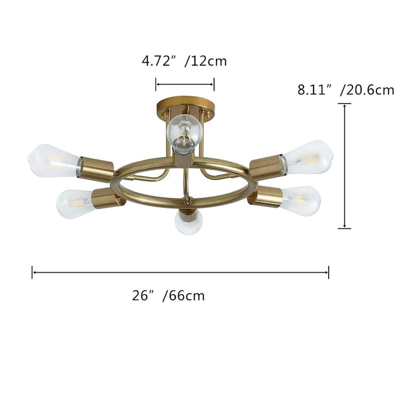 Modern 6-Light Unique Sputnik Semi Flush Mount Ceiling Lamp
