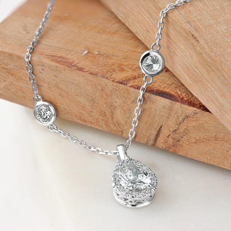 Auriya 2 3/5cttw Pear Shape Halo Diamond Chain Station Necklace 14k Gold (H-I, SI2-SI3)