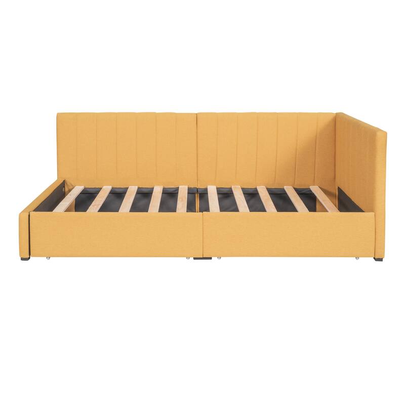 Yellow Linen Twin Daybed with Drawers