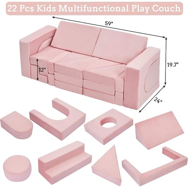 dimension image slide 0 of 2, 22Pcs Modular Kids Play Couch, Toddler Play Foam Convertible Couch, Floor Sofa for Children for Playroom Bedroom