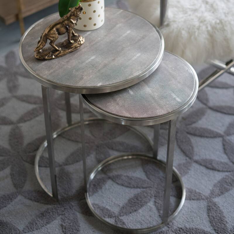 Set of 2 Silver Round Nesting Tables with Rod Legs- 22 Inches