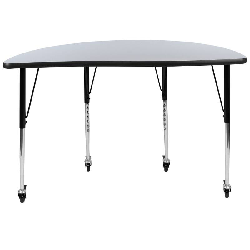 Mobile 47.5" Half Circle Wave Collaborative Adjustable Height Activity Table