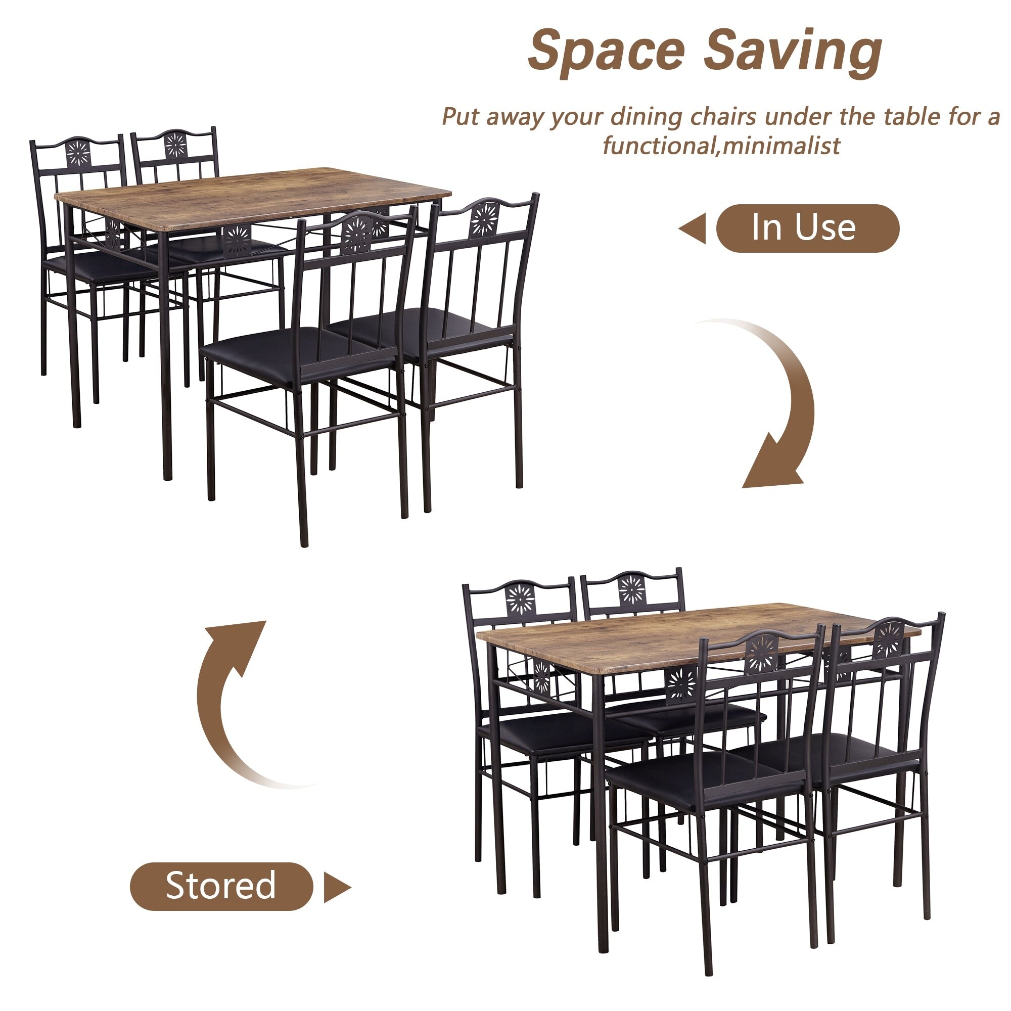 VECELO 3/5-piece Mid-century Dining Table Set with Upholstered