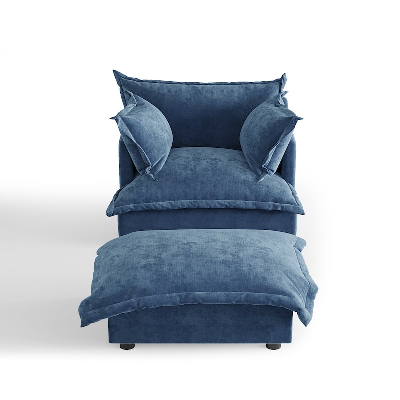 39"W Oversized Chenille Comfy Cloud Chaise Lounge with Ottoman