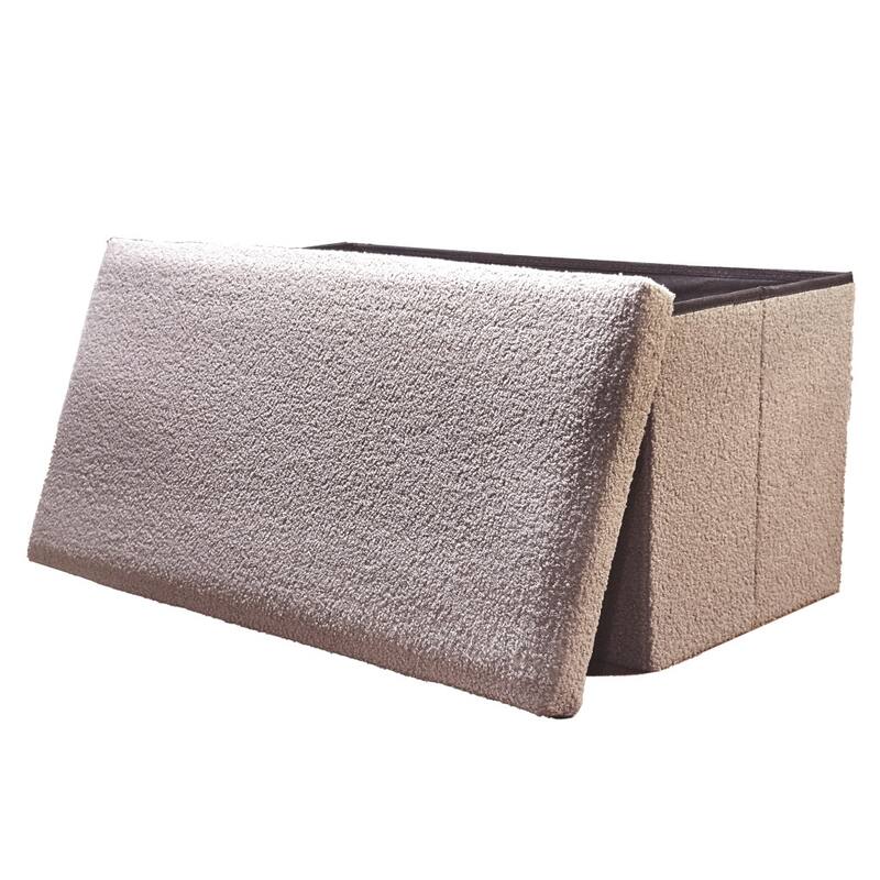 HomeRoots 30" White Boucle Storage Ottoman