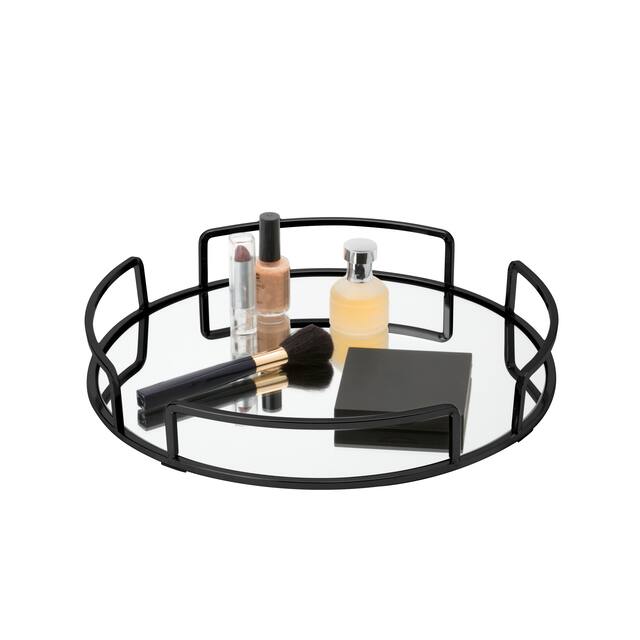Home Details Modern Round Design Mirror Vanity Tray in Matte Black - Mattblack - 13" x 13" x 2.1"