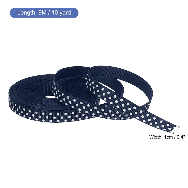 Grosgrain Ribbons with White Dots Ribbon Bow Decoration - Navy Blue - 10 Yardx0.4 Inch