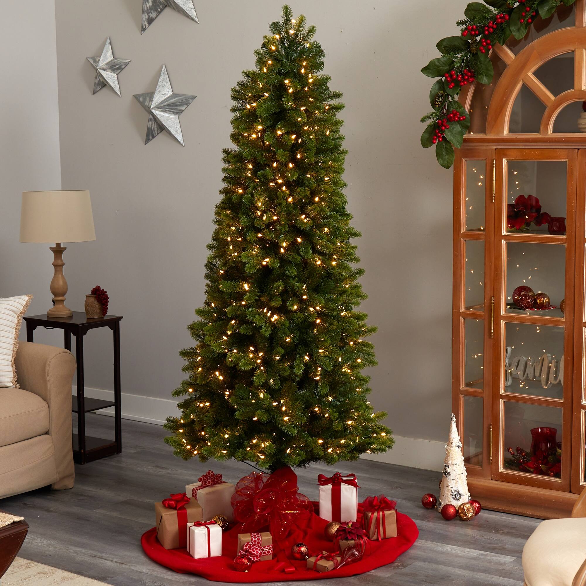 7' Slim Virginia Spruce Artificial Christmas Tree with 500 Warm White