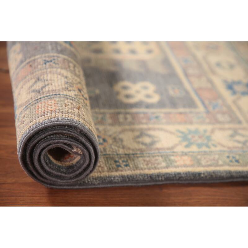 Geometric Gray Kazak Accent Rug Wool Carpet - 2'7" x 4'1"