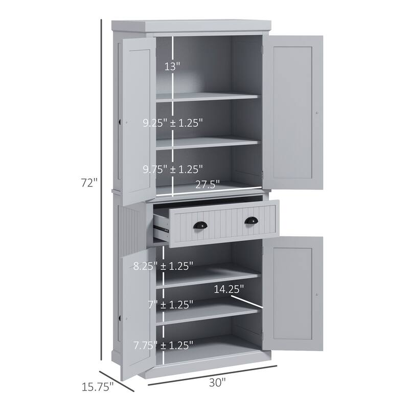 72" Kitchen Pantry, Tall Storage Cabinet, Freestanding Cupboard with Drawer